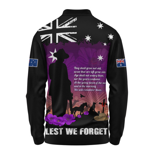 Australia Long Sleeve Polo Shirt Anzac Day Remembering Service Animals Sacrifice