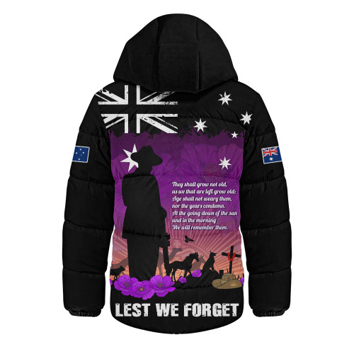 Australia Hooded Padded Jacket Anzac Day Remembering Service Animals Sacrifice