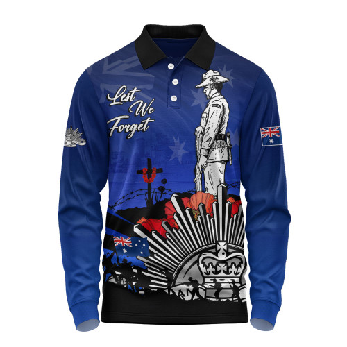 Australia Long Sleeve Polo Shirt Anzac Day In Memory Of Brave Servicemen