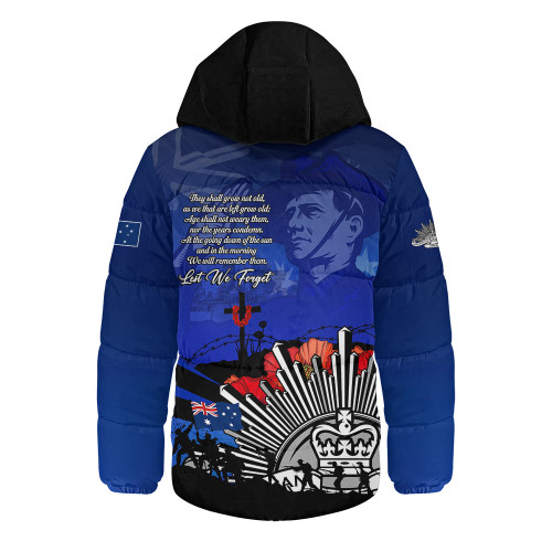 Australia Hooded Padded Jacket Anzac Day In Memory Of Brave Servicemen