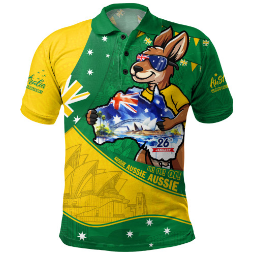 Australia Polo Shirt Australia Day Kangaroo Green Gold Spirit 26 January Holiday