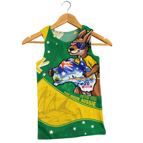 Australia Men Singlet Australia Day Kangaroo Green Gold Spirit 26 January Holiday