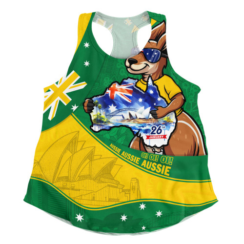 Australia Women Racerback Singlet Australia Day Kangaroo Green Gold Spirit 26 January Holiday