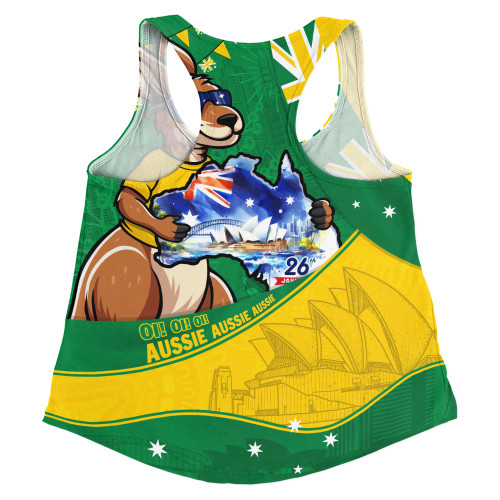 Australia Women Racerback Singlet Australia Day Kangaroo Green Gold Spirit 26 January Holiday