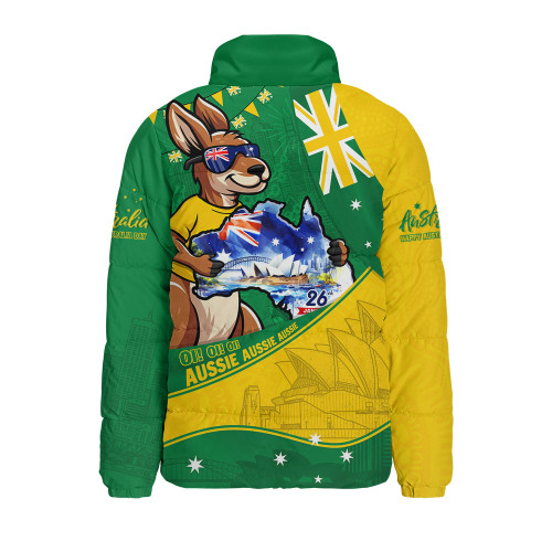 Australia Padded Jacket Australia Day Kangaroo Green Gold Spirit 26 January Holiday