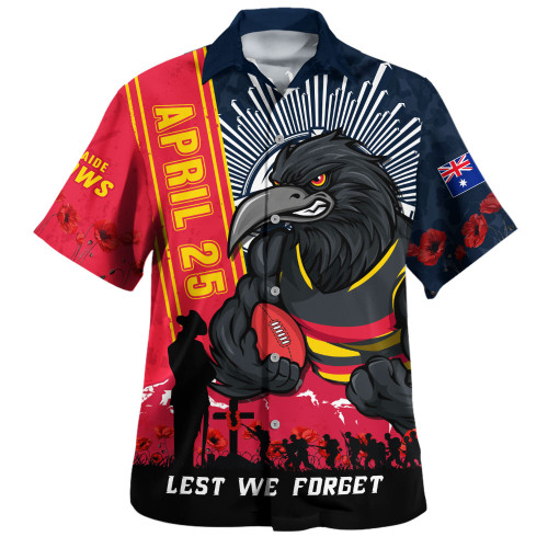 Adelaide Crows Hawaiian Shirt Anzac Day Lest We Forget Memorial