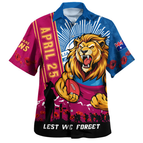 Brisbane Lions Hawaiian Shirt Anzac Day Lest We Forget Memorial
