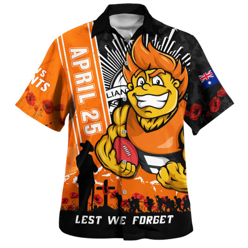 GWS GIANTS Hawaiian Shirt Anzac Day Lest We Forget Memorial