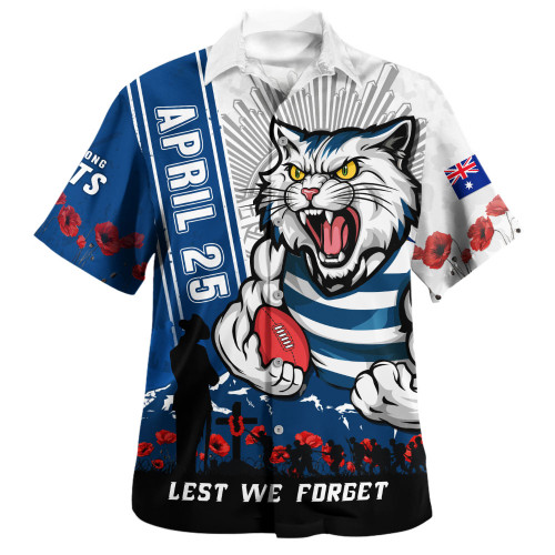 Geelong Cats Hawaiian Shirt Anzac Day Lest We Forget Memorial