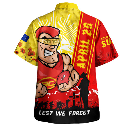 Gold Coast SUNS Hawaiian Shirt Anzac Day Lest We Forget Memorial