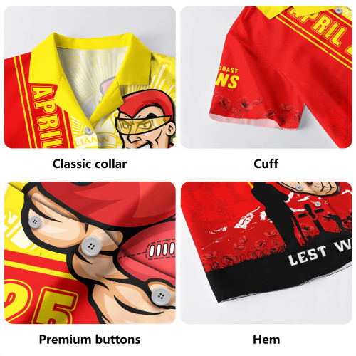 Gold Coast SUNS Hawaiian Shirt Anzac Day Lest We Forget Memorial