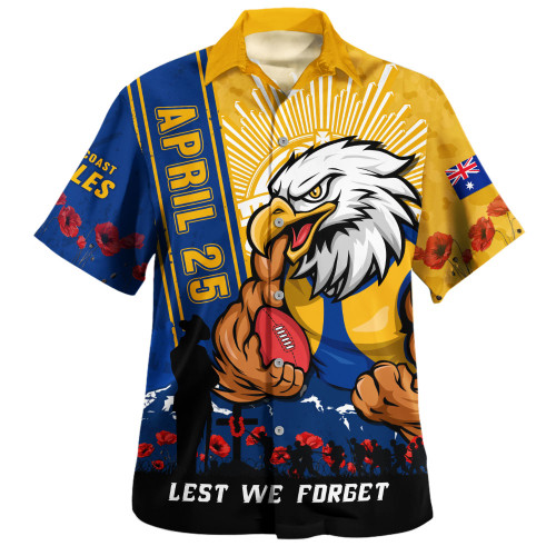 West Coast Eagles Hawaiian Shirt Anzac Day Lest We Forget Memorial