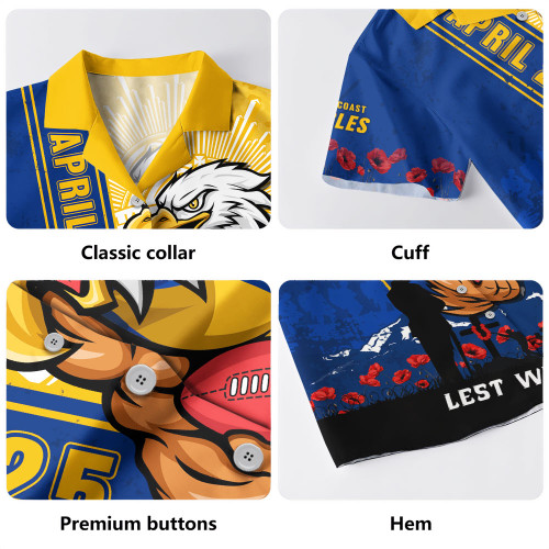 West Coast Eagles Hawaiian Shirt Anzac Day Lest We Forget Memorial