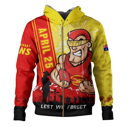 Gold Coast SUNS Hoodie Anzac Day Lest We Forget Memorial
