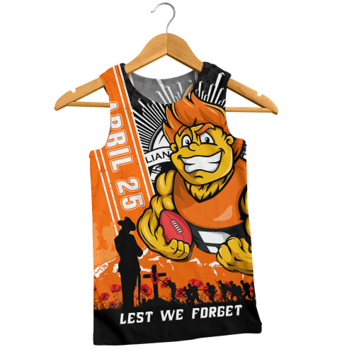 GWS GIANTS Men Singlet Anzac Day Lest We Forget Memorial