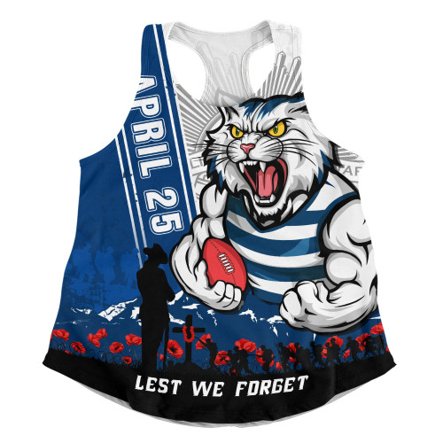 Geelong Cats Women Racerback Singlet Anzac Day Lest We Forget Memorial