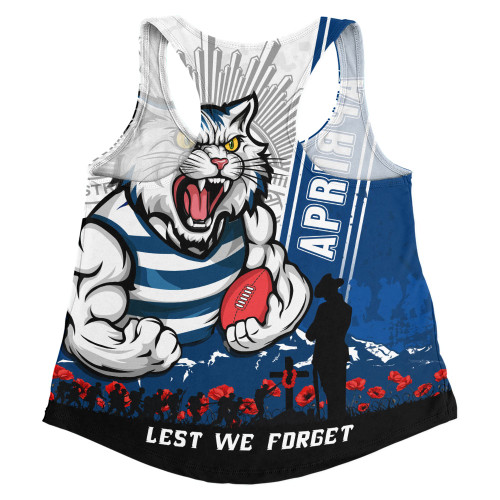 Geelong Cats Women Racerback Singlet Anzac Day Lest We Forget Memorial