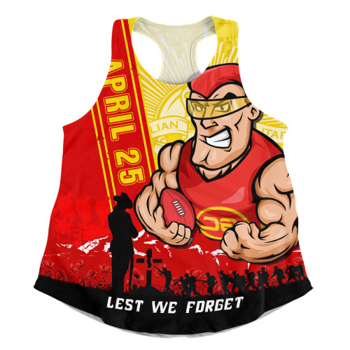 Gold Coast SUNS Women Racerback Singlet Anzac Day Lest We Forget Memorial