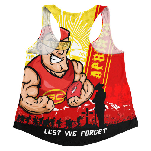 Gold Coast SUNS Women Racerback Singlet Anzac Day Lest We Forget Memorial