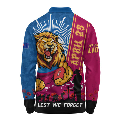 Brisbane Lions Long Sleeve Polo Shirt Anzac Day Lest We Forget Memorial