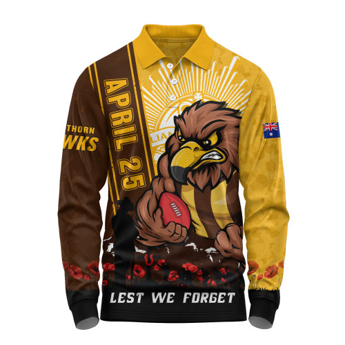 Hawthorn Long Sleeve Polo Shirt Anzac Day Lest We Forget Memorial