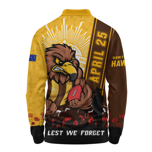 Hawthorn Long Sleeve Polo Shirt Anzac Day Lest We Forget Memorial