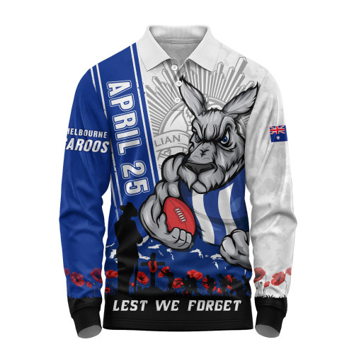North Melbourne Long Sleeve Polo Shirt Anzac Day Lest We Forget Memorial