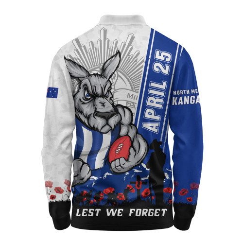 North Melbourne Long Sleeve Polo Shirt Anzac Day Lest We Forget Memorial