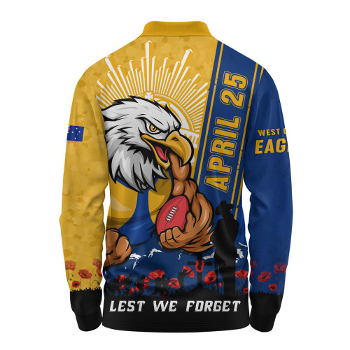 West Coast Eagles Long Sleeve Polo Shirt Anzac Day Lest We Forget Memorial