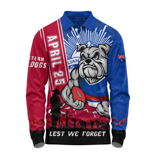 Western Bulldogs Long Sleeve Polo Shirt Anzac Day Lest We Forget Memorial
