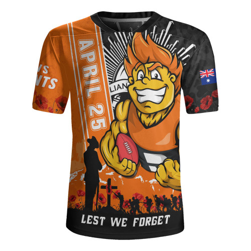 GWS GIANTS Rugby Jersey Anzac Day Lest We Forget Memorial