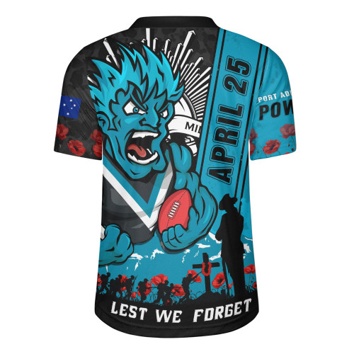 Port Adelaide Rugby Jersey Anzac Day Lest We Forget Memorial