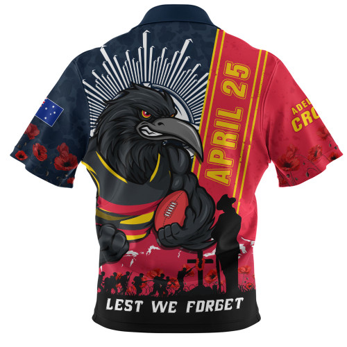 Adelaide Crows Zip Polo Shirt Anzac Day Lest We Forget Memorial
