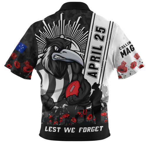 Collingwood Zip Polo Shirt Anzac Day Lest We Forget Memorial