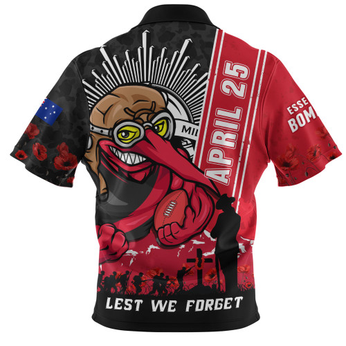 Essendon Zip Polo Shirt Anzac Day Lest We Forget Memorial