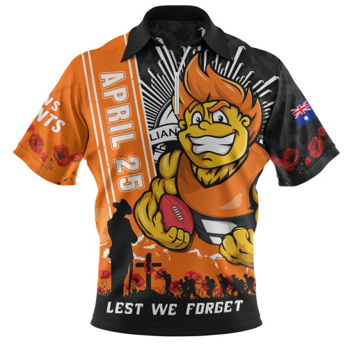 GWS GIANTS Zip Polo Shirt Anzac Day Lest We Forget Memorial