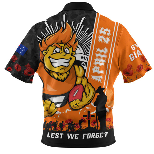 GWS GIANTS Zip Polo Shirt Anzac Day Lest We Forget Memorial
