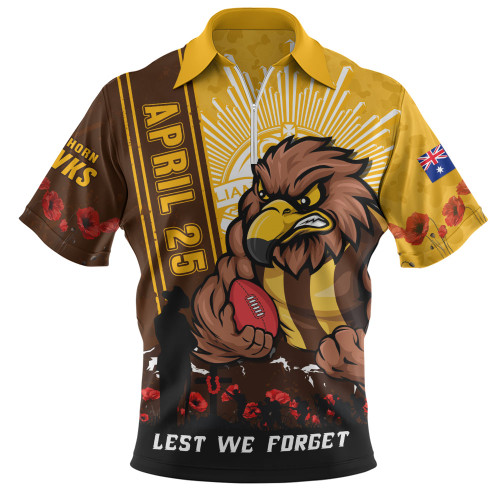 Hawthorn Zip Polo Shirt Anzac Day Lest We Forget Memorial