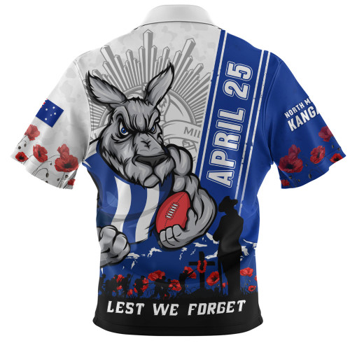 North Melbourne Zip Polo Shirt Anzac Day Lest We Forget Memorial