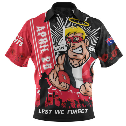 St Kilda Zip Polo Shirt Anzac Day Lest We Forget Memorial