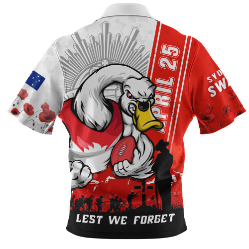 Sydney Swans Zip Polo Shirt Anzac Day Lest We Forget Memorial