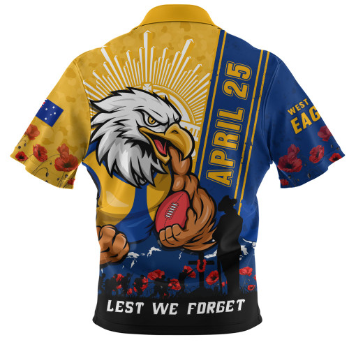 West Coast Eagles Zip Polo Shirt Anzac Day Lest We Forget Memorial