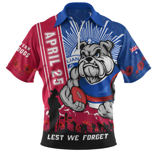 Western Bulldogs Zip Polo Shirt Anzac Day Lest We Forget Memorial
