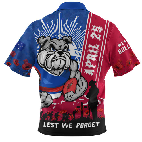 Western Bulldogs Zip Polo Shirt Anzac Day Lest We Forget Memorial