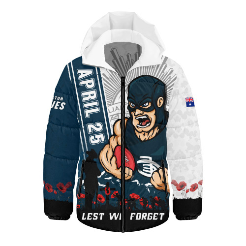 Carlton Hooded Padded Jacket Anzac Day Lest We Forget Memorial