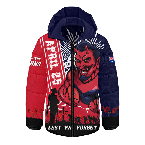 Melbourne Hooded Padded Jacket Anzac Day Lest We Forget Memorial