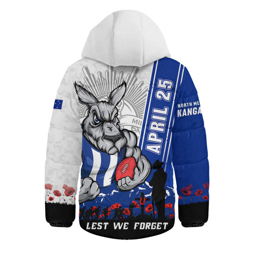 North Melbourne Hooded Padded Jacket Anzac Day Lest We Forget Memorial