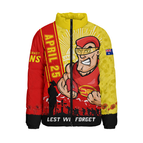 Gold Coast SUNS Padded Jacket Anzac Day Lest We Forget Memorial