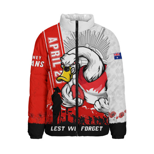 Sydney Swans Padded Jacket Anzac Day Lest We Forget Memorial