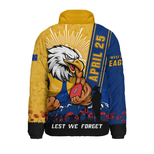 West Coast Eagles Padded Jacket Anzac Day Lest We Forget Memorial